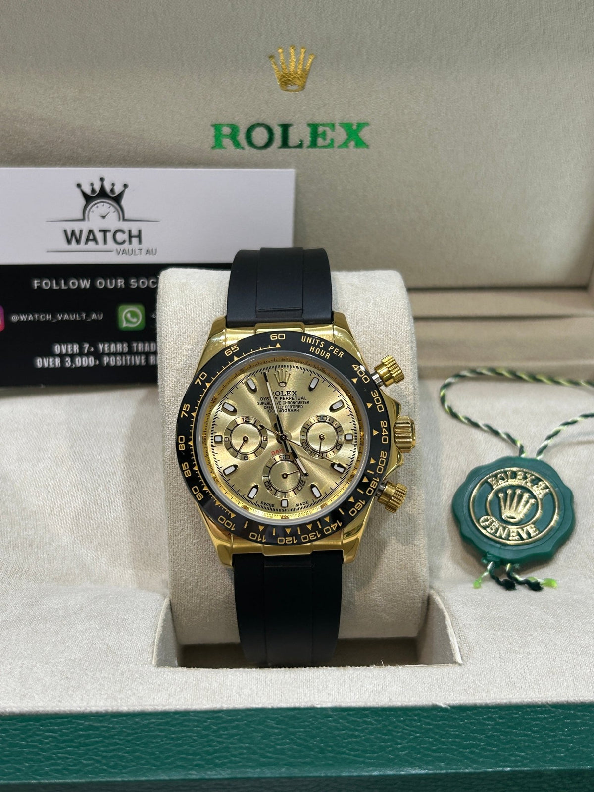 RLX Daytona Rubber Band Yellow Gold 40mm - Watch Vault Au