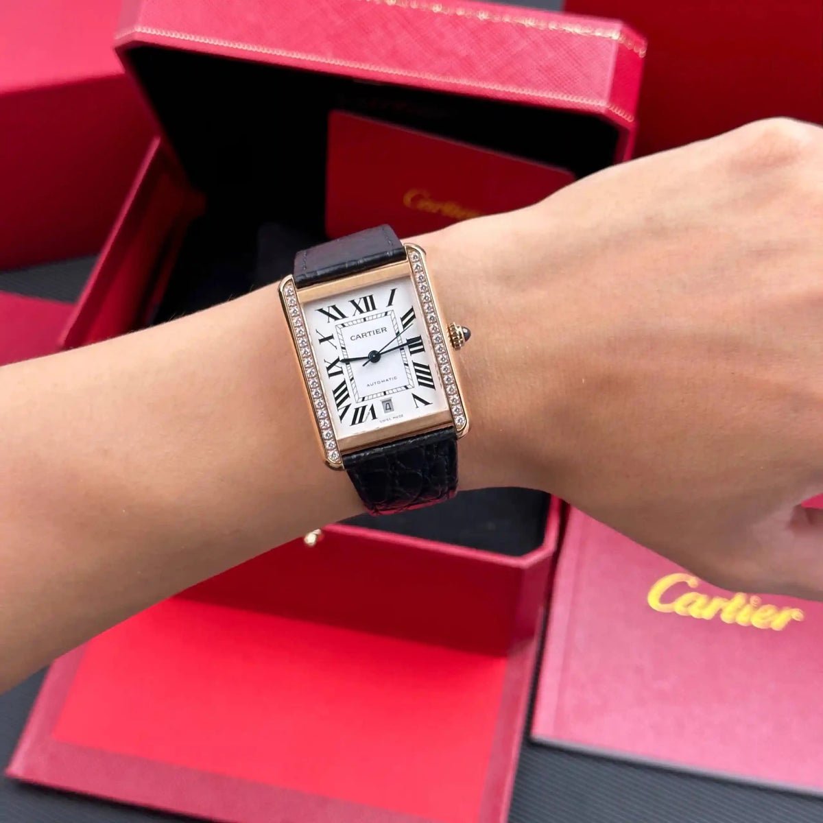 Cartier Tank Solo Gold Tone Crystal Bezel 31 × 41mm – Super Clone - Watch Vault Au