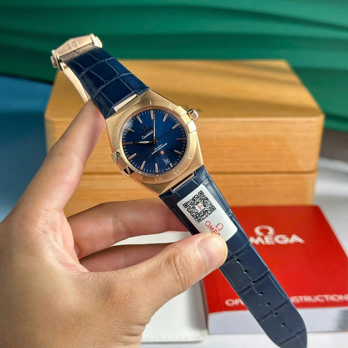 Omega Constellation – Gold Tone Blue Dial Leather Band - Watch Vault Au