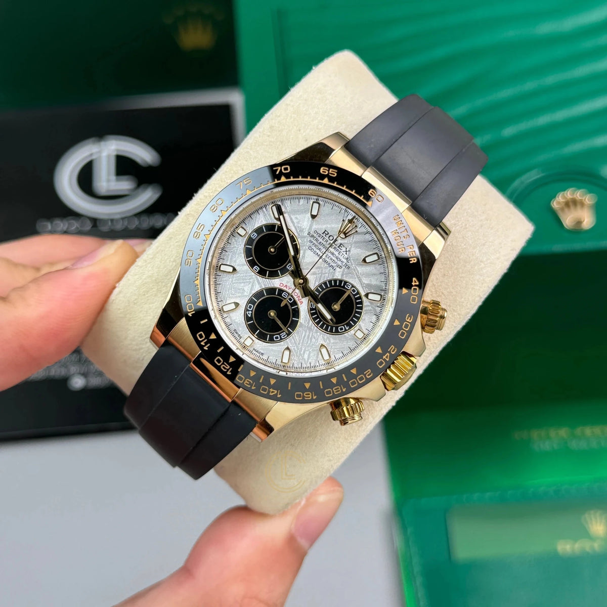 Daytona Yellow Gold Tone Meteorite Style Dial Rubber Strap 40mm - Watch Vault Au