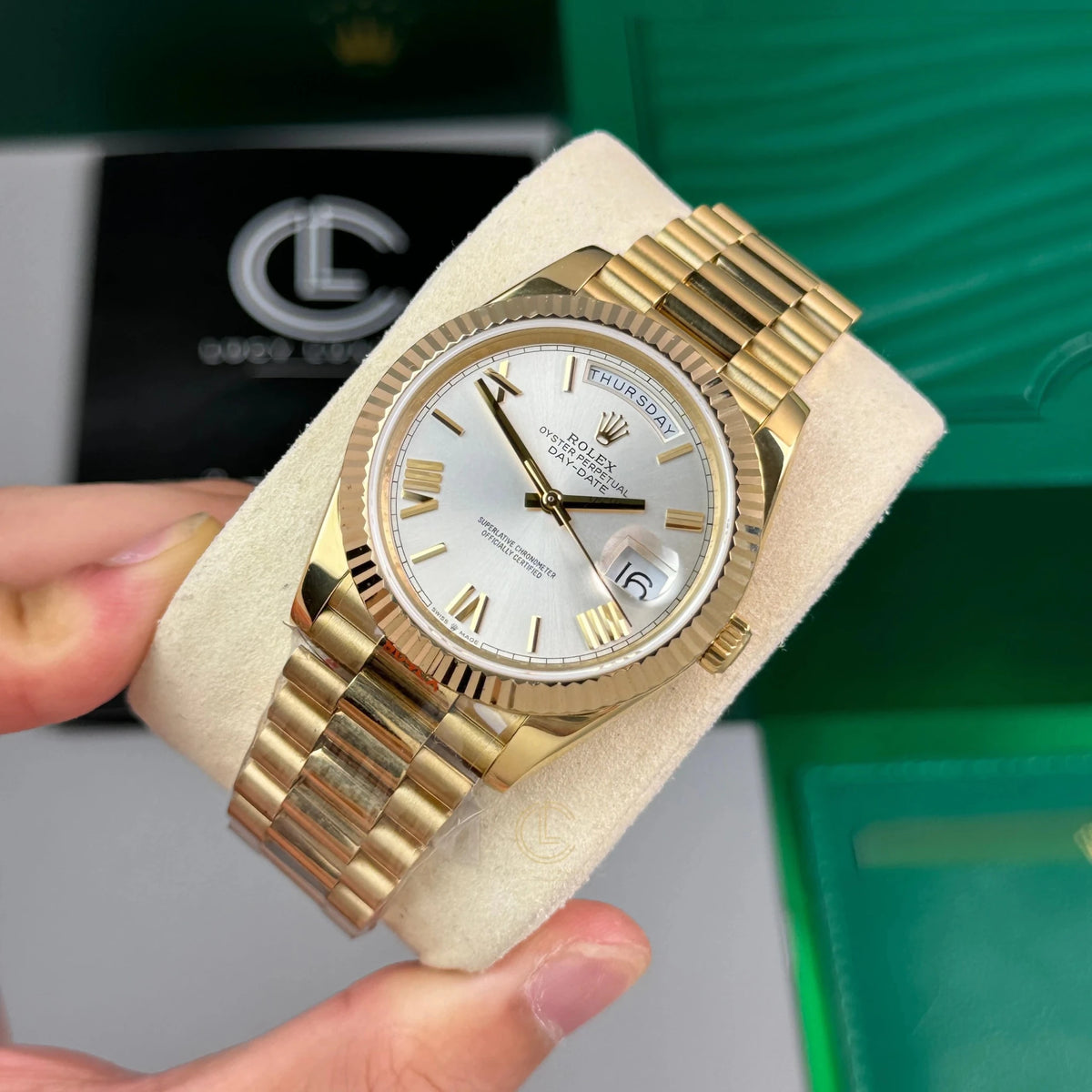 Day-Date Yellow Gold Tone Silver Dial 40mm - Watch Vault Au
