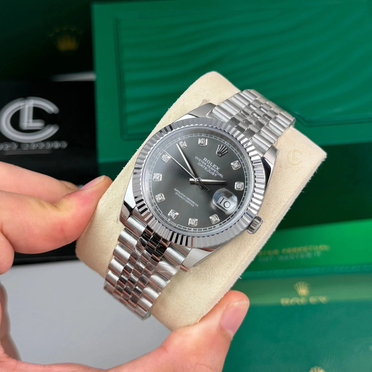 Datejust Silver Tone Grey Gem-set Dial 41mm - Watch Vault Au