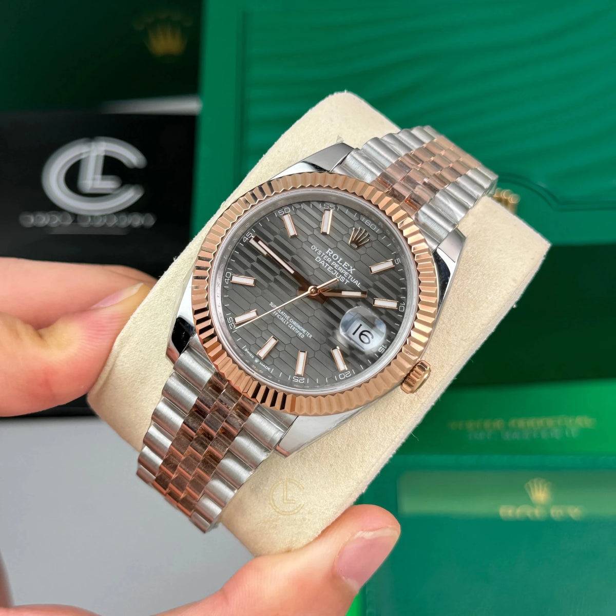Datejust Two Tone Rose Gold Tone Grey Motif Dial 41mm - Watch Vault Au