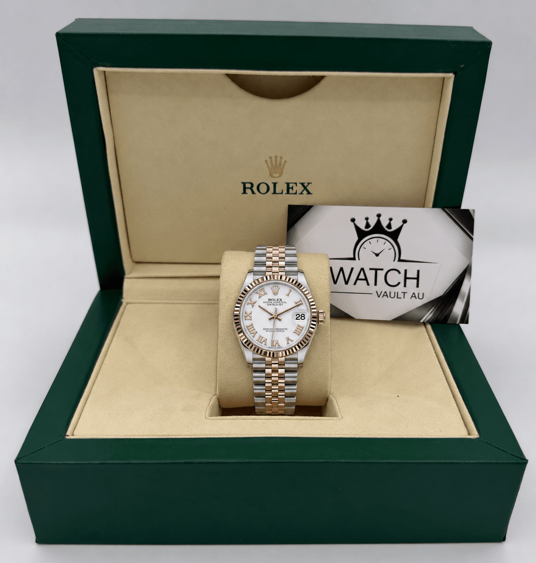 Datejust Two Tone Rose Gold Tone White Roman Dial 31mm - Watch Vault Au