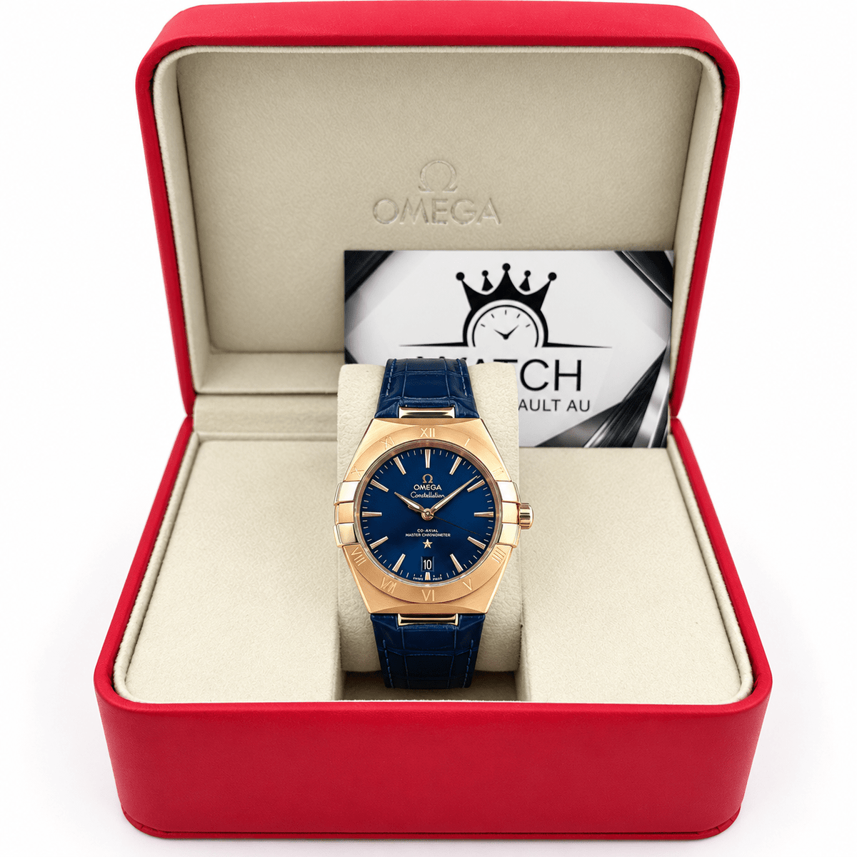 Omega Constellation – Gold Tone Blue Dial Leather Band - Watch Vault Au