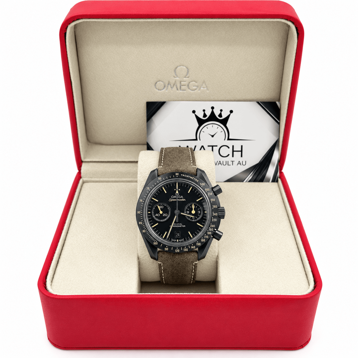 Omega Speedmaster Dark Side – Vintage Black Brown Band - Watch Vault Au