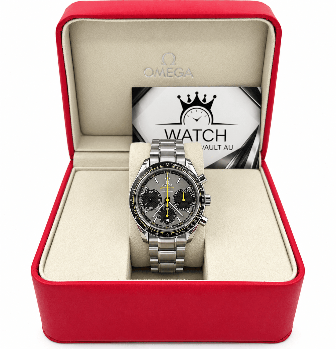 Omega Speedmaster Racing – Grey Dial Yellow Accents Stainless Steel - Watch Vault Au