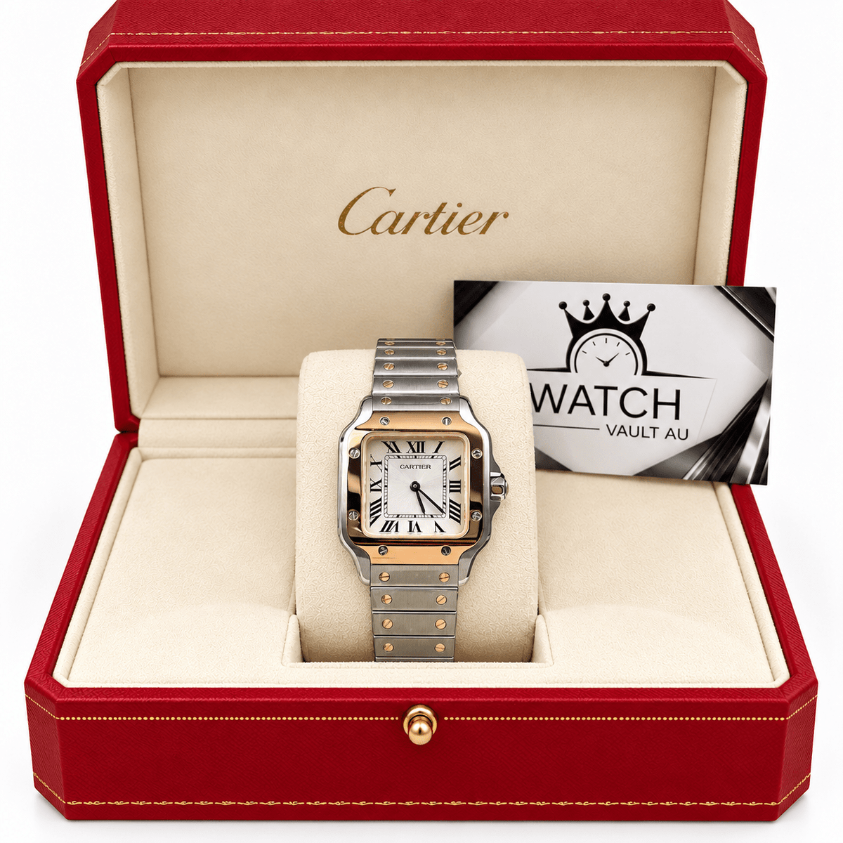 Cartier Santos Small Two Tone Rose Gold 27 × 34mm - Watch Vault Au