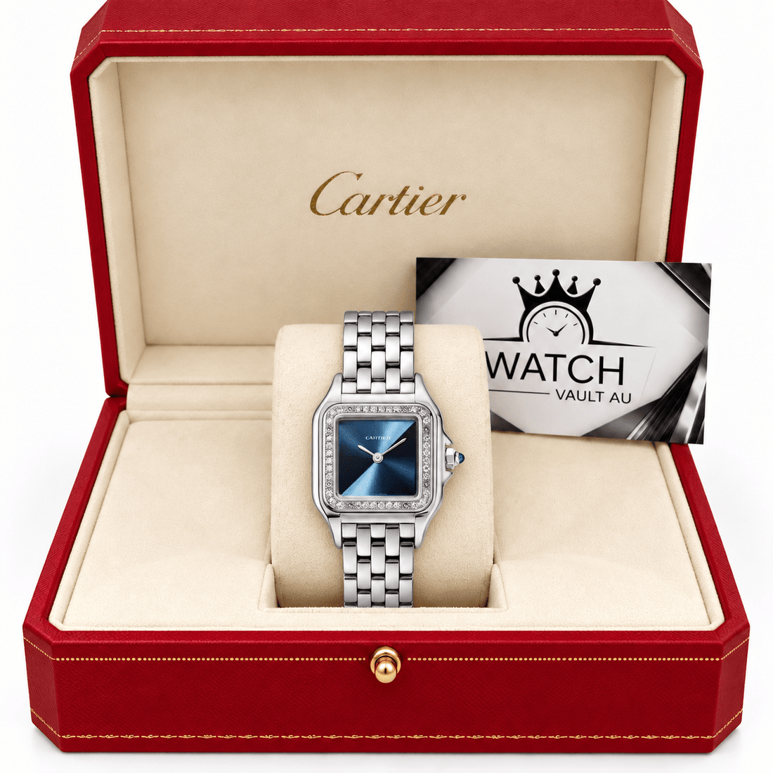 Cartier Panthère Blue Dial Crystal Bezel 23mm W4PN0013 - Watch Vault Au