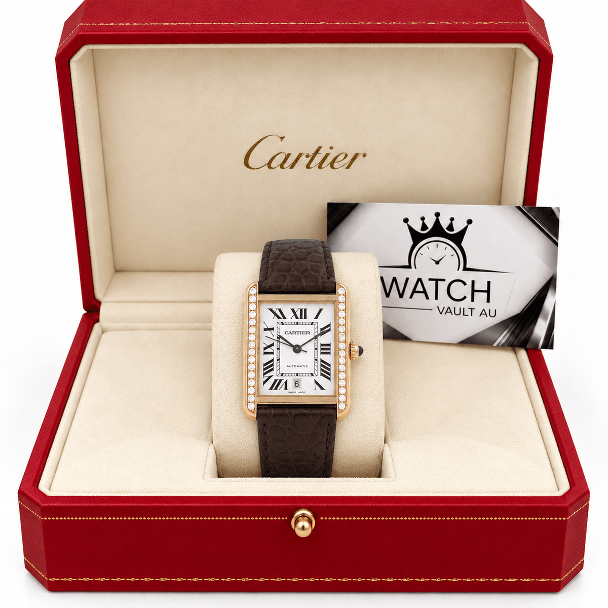 Cartier Tank Solo Gold Tone Crystal Bezel 31 × 41mm – Super Clone - Watch Vault Au