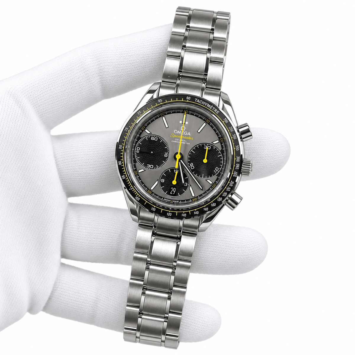 Omega Speedmaster Racing – Grey Dial Yellow Accents Stainless Steel - Watch Vault Au