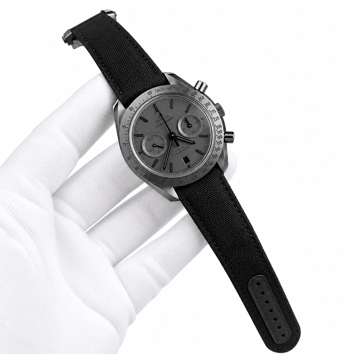 Omega Speedmaster Dark Side – Black Black Fabric Band - Watch Vault Au