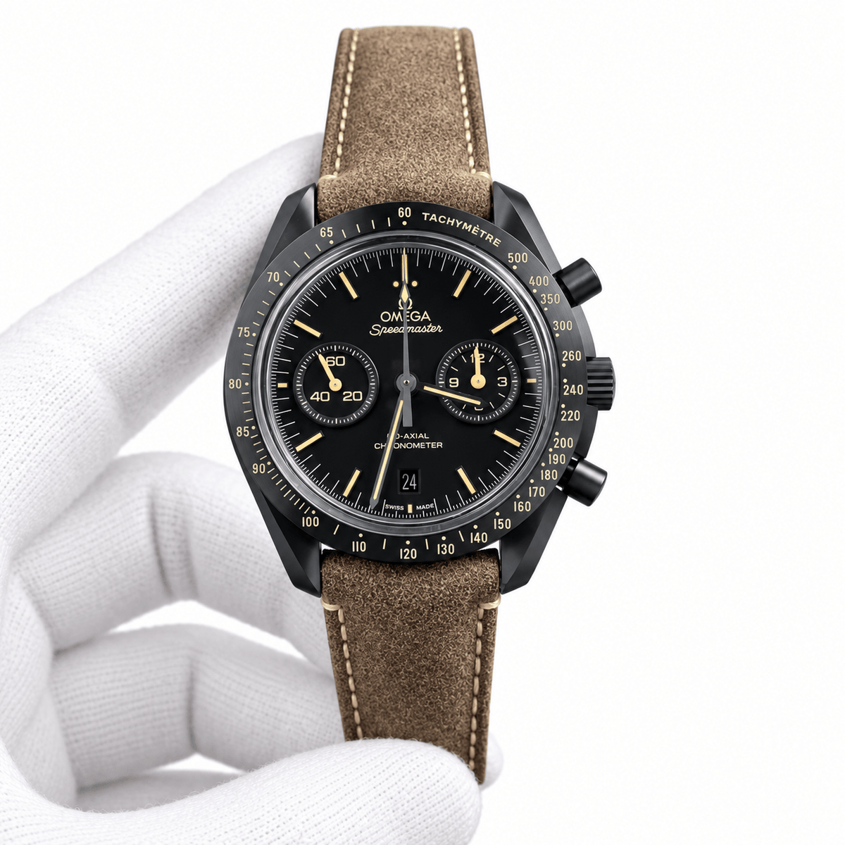 Omega Speedmaster Dark Side – Vintage Black Brown Band - Watch Vault Au