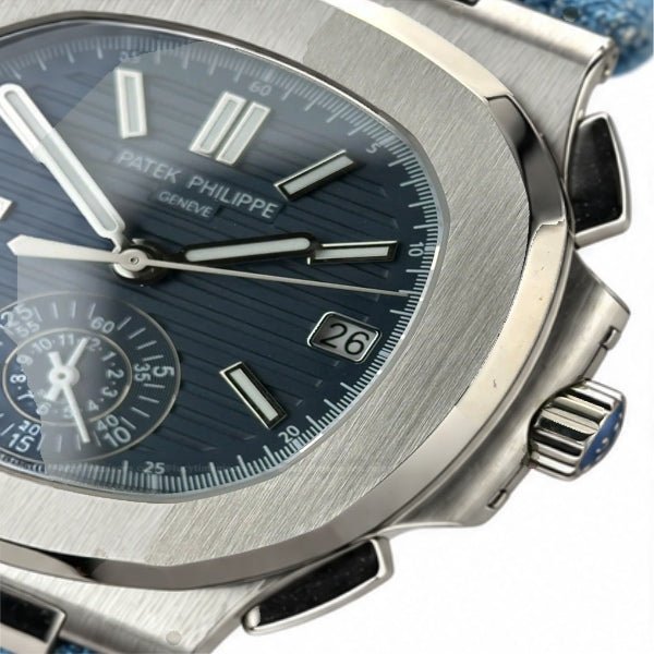 Nautilus Flyback Chronograph 5980 Blue Fabric Strap 40mm - Watch Vault Au