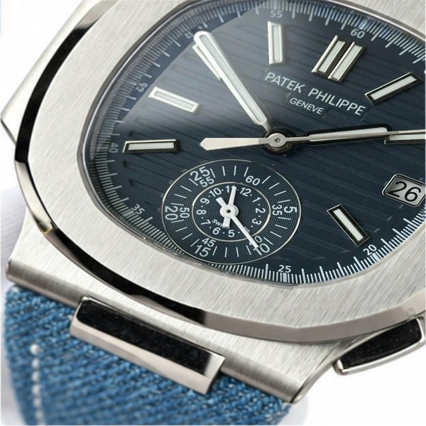 Nautilus Flyback Chronograph 5980 Blue Fabric Strap 40mm - Watch Vault Au