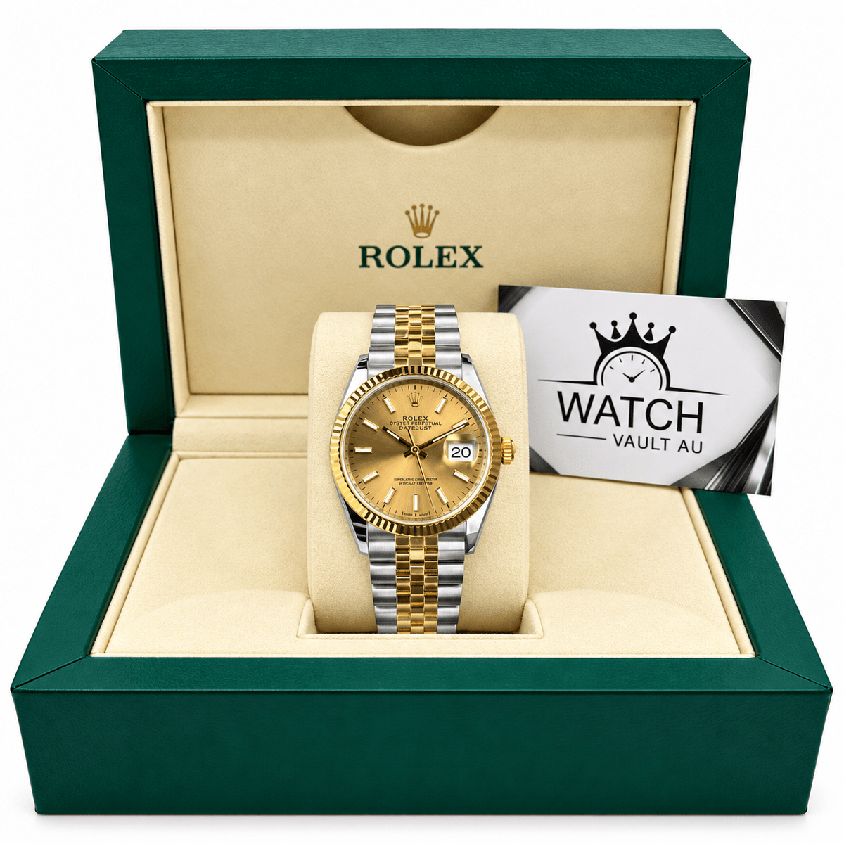 Datejust Two Tone Yellow Gold Tone Champagne Baton Dial 36mm - Watch Vault Au