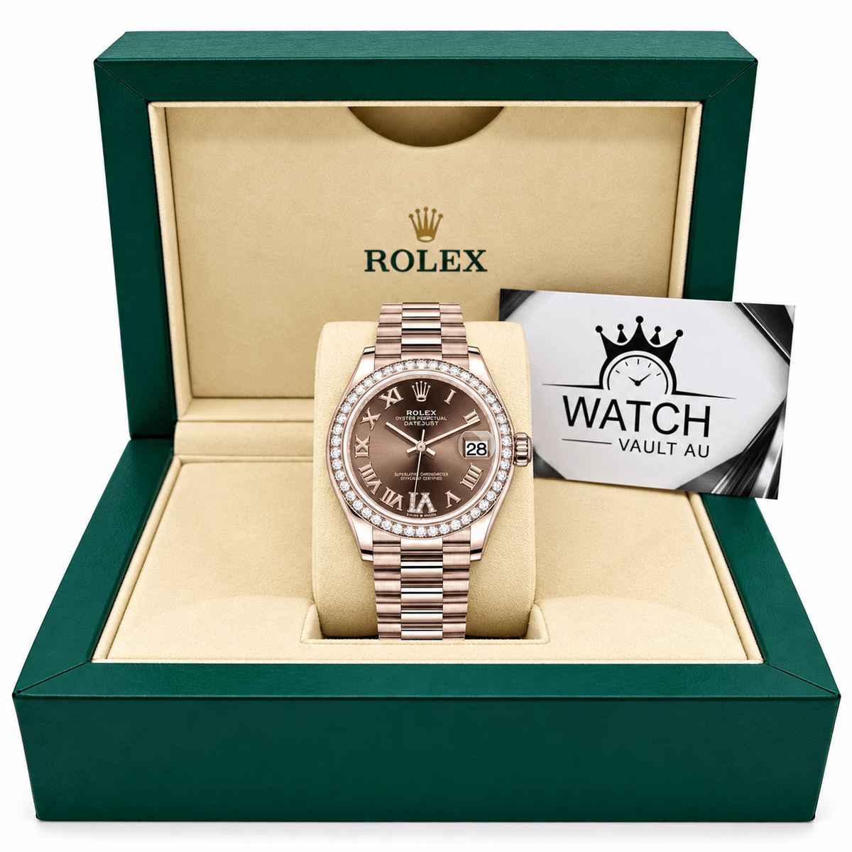 Datejust Rose Gold Tone Chocolate Roman Gem-set Bezel 31mm - Watch Vault Au