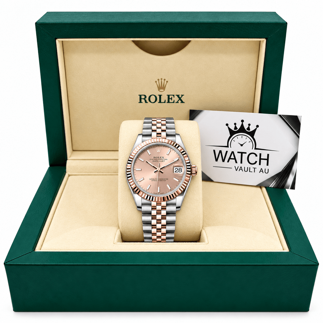Datejust Two Tone Rose Gold Tone Pink Baton Dial 31mm - Watch Vault Au