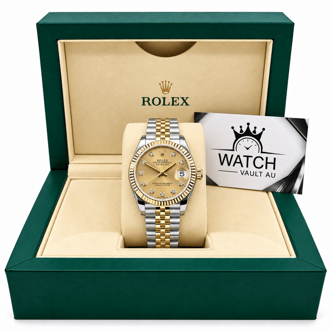 Datejust Two Tone Yellow Gold Tone Champagne Gem-set Dial 31mm - Watch Vault Au