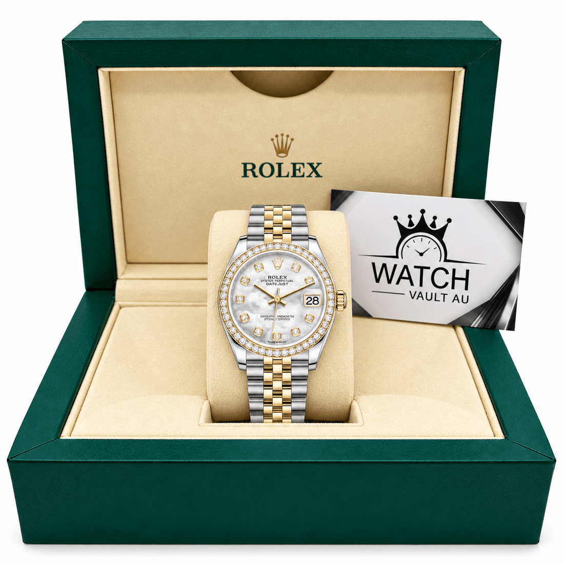Datejust Two Tone Yellow Gold Tone Mother-of-Pearl Gem-set Bezel 31mm - Watch Vault Au