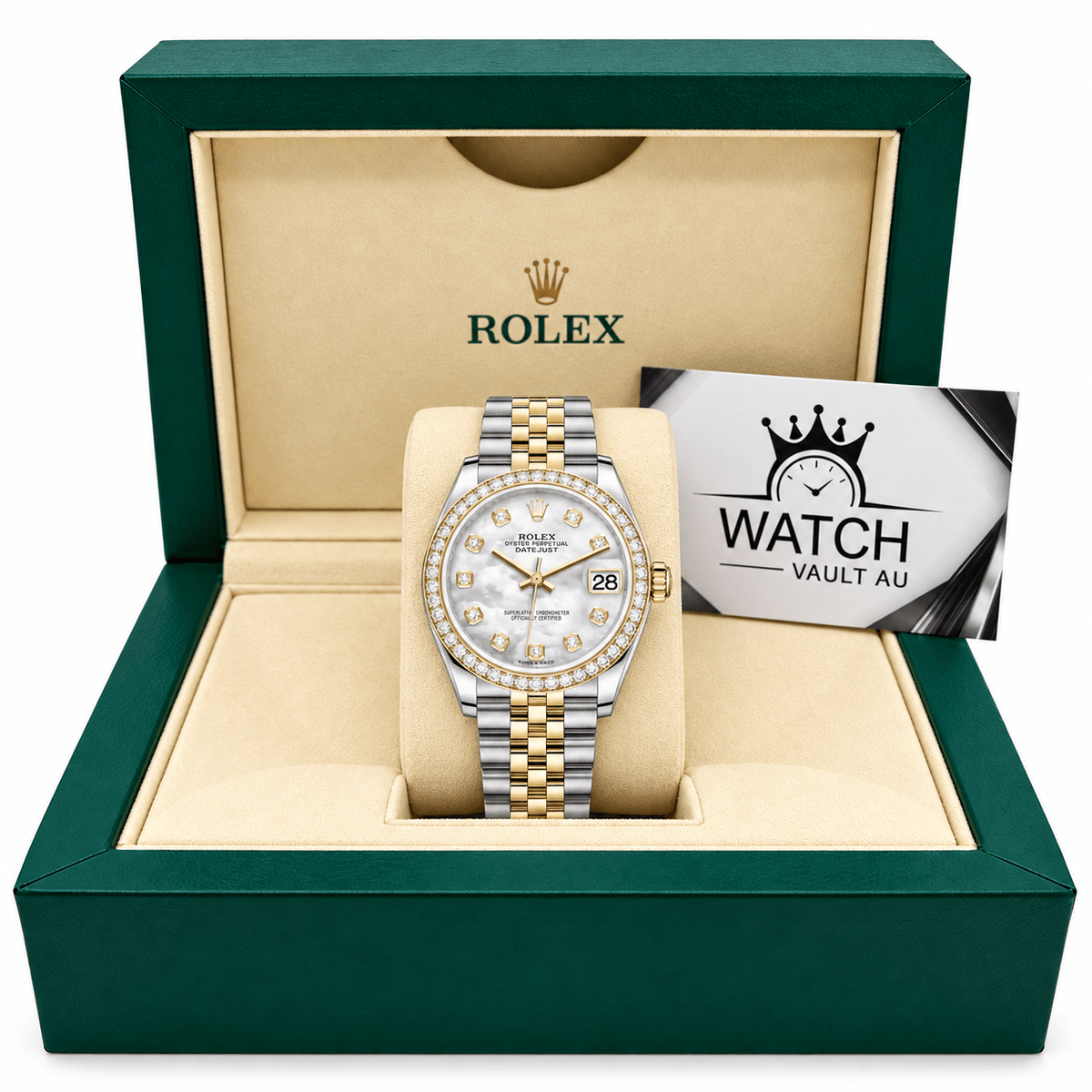 Datejust Two Tone Yellow Gold Tone Mother-of-Pearl Gem-set Bezel 31mm - Watch Vault Au