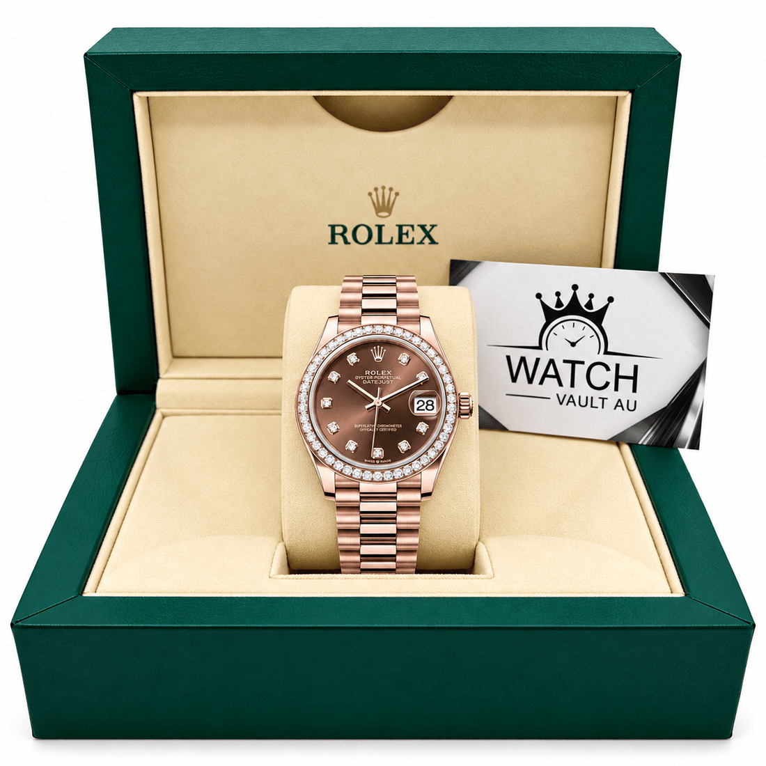 Datejust Rose Gold Tone Chocolate Gem-set Bezel 31mm - Watch Vault Au