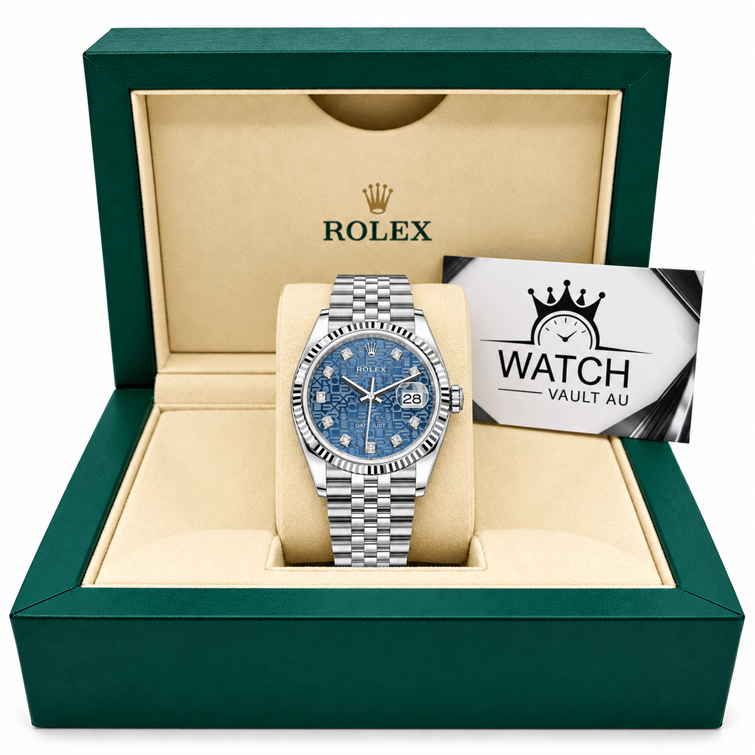 Datejust Silver Tone Blue Palm Dial 36mm - Watch Vault Au