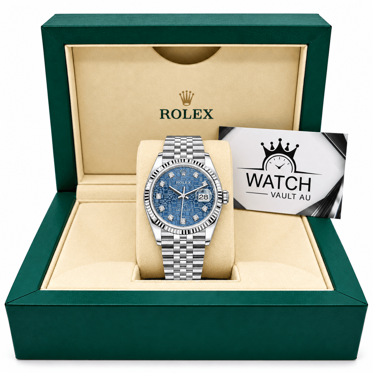 Datejust Silver Tone Blue Palm Dial 36mm - Watch Vault Au