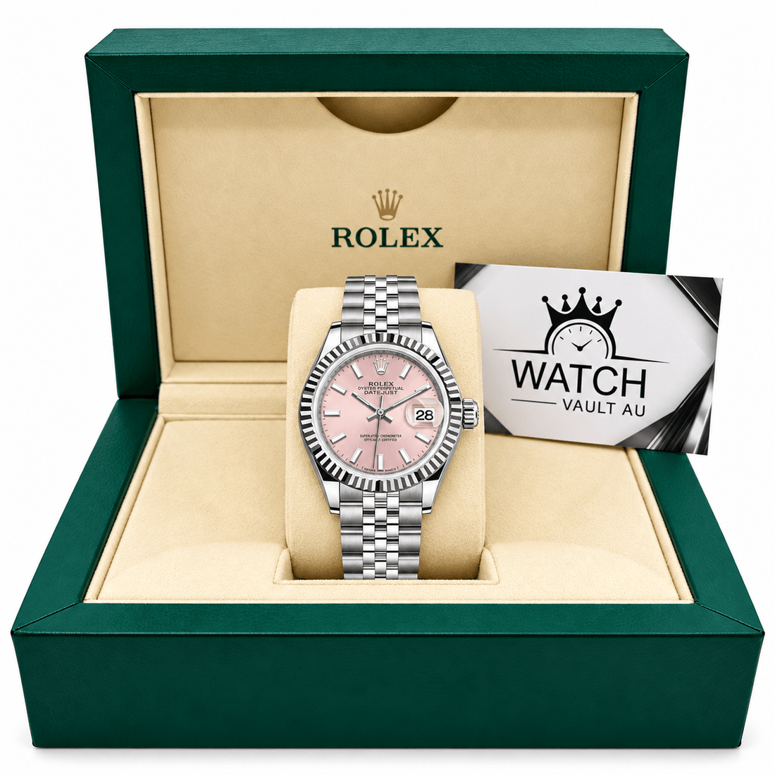 Datejust Silver Tone Pink Baton Dial 31mm - Watch Vault Au