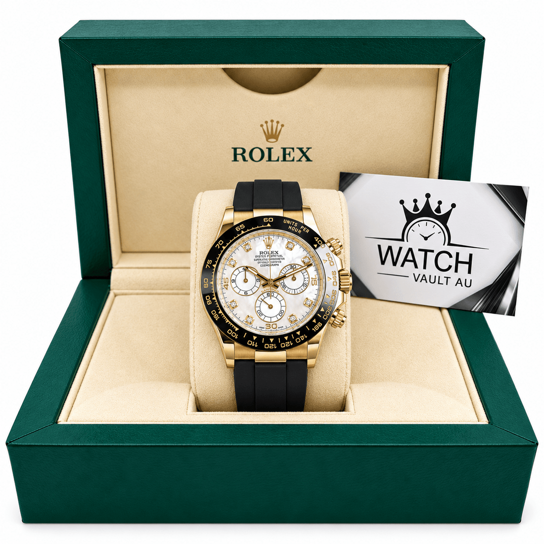 Daytona Yellow Gold Tone Mother-of-Pearl Dial Rubber Strap 40mm - Watch Vault Au