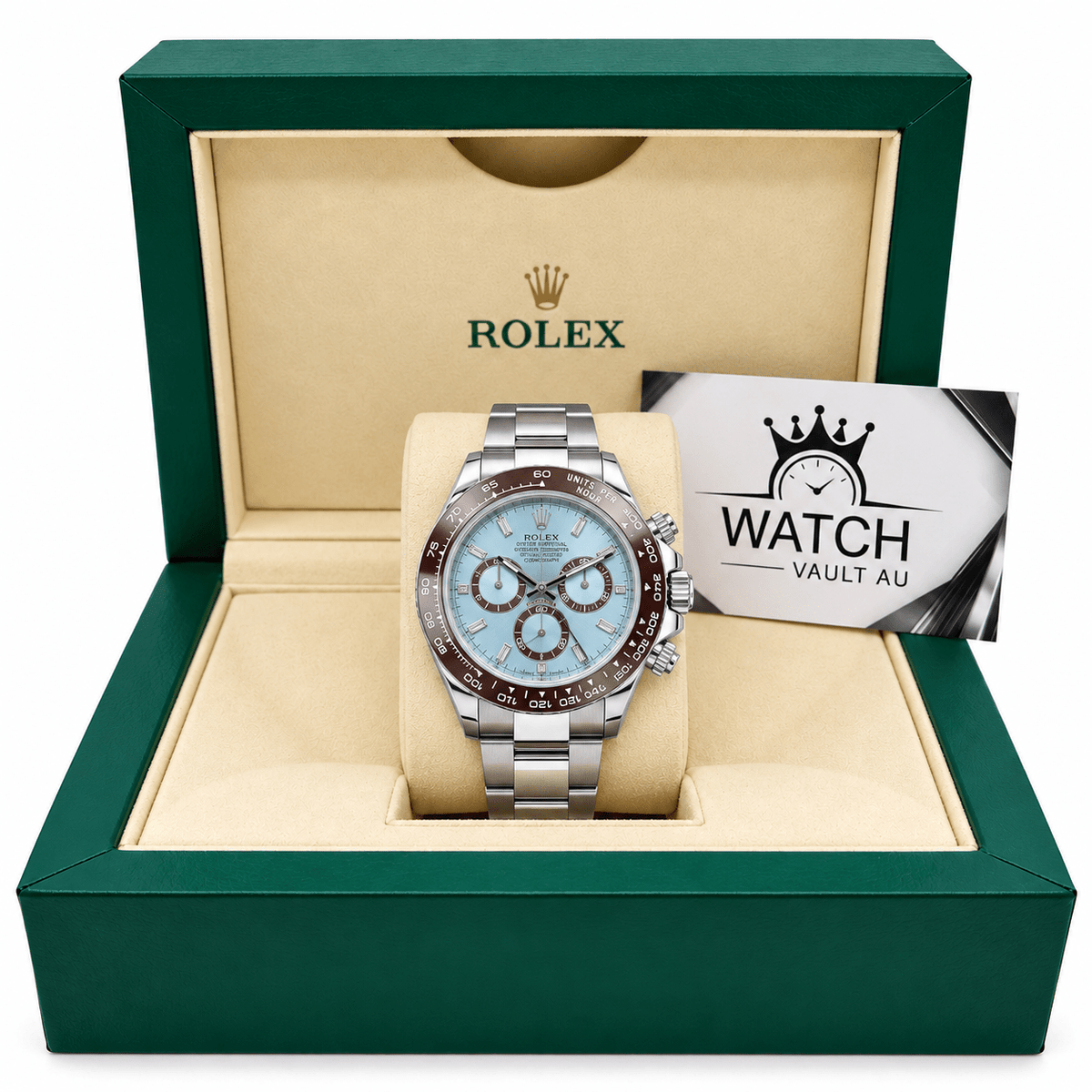 Daytona Ice Blue Baguette Dial Brown Bezel 40mm - Watch Vault Au