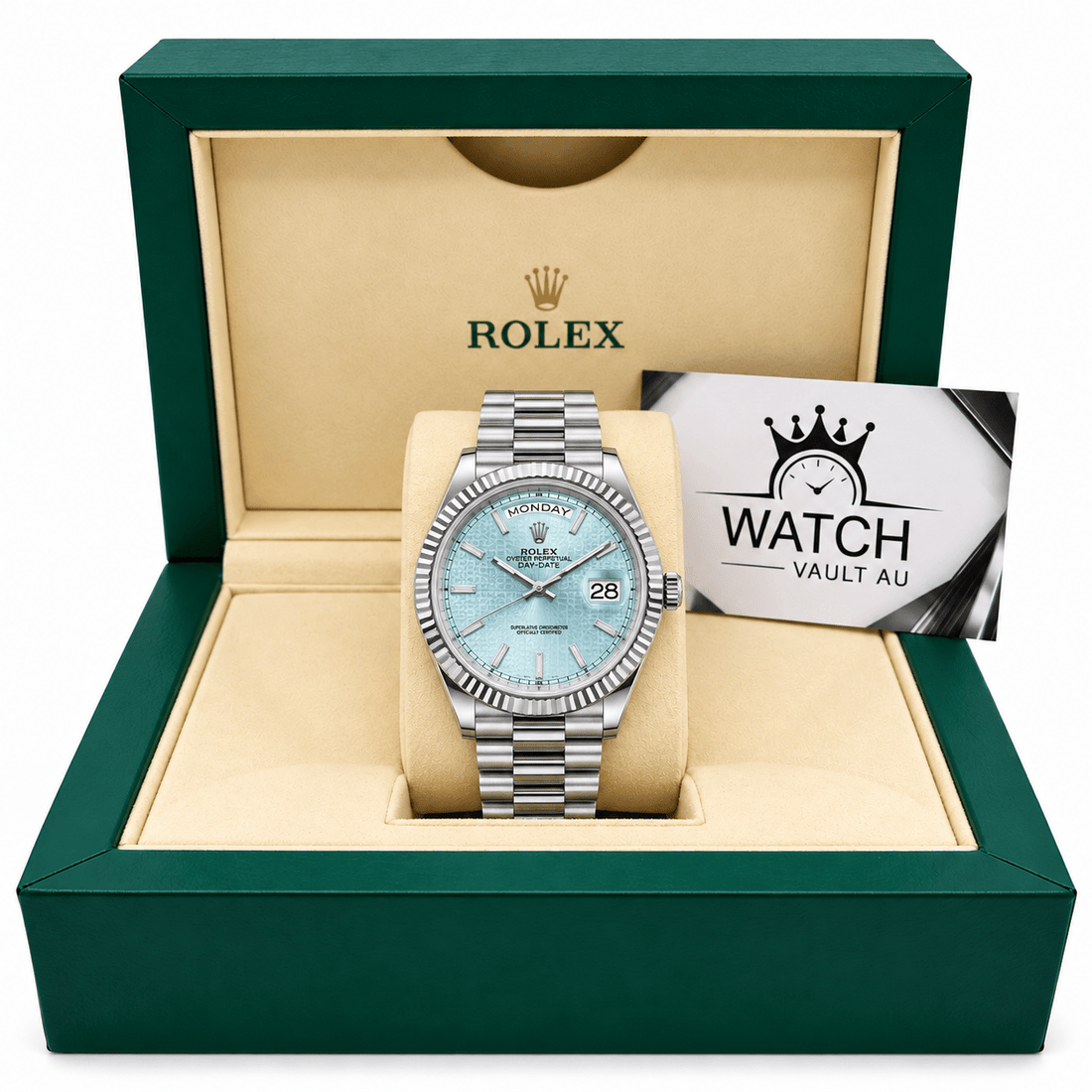 Day-Date Silver Tone Ice Blue Gem-set Dial 40mm - Watch Vault Au