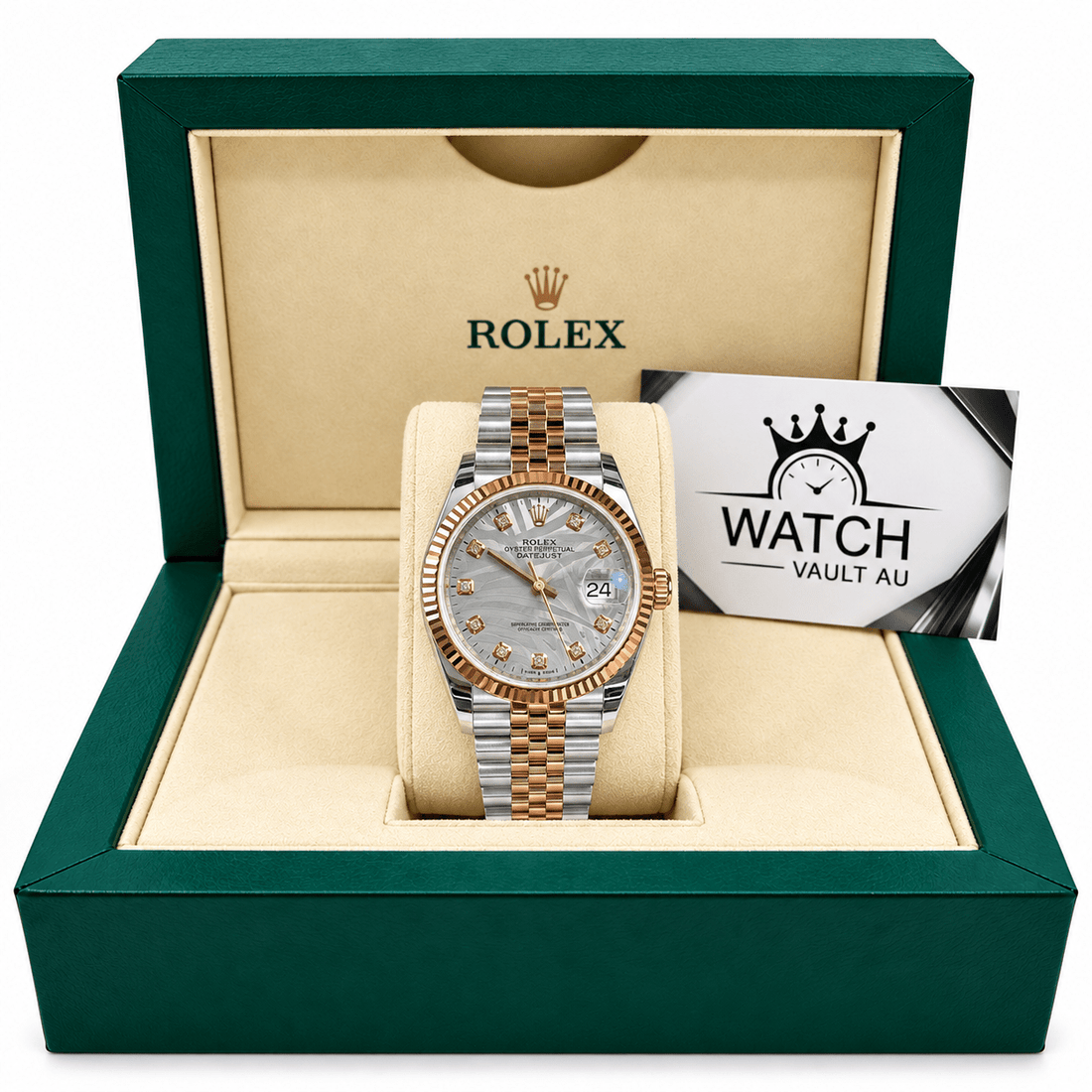 Datejust Two Tone Rose Gold Tone Silver Gem-set Dial 36mm - Watch Vault Au
