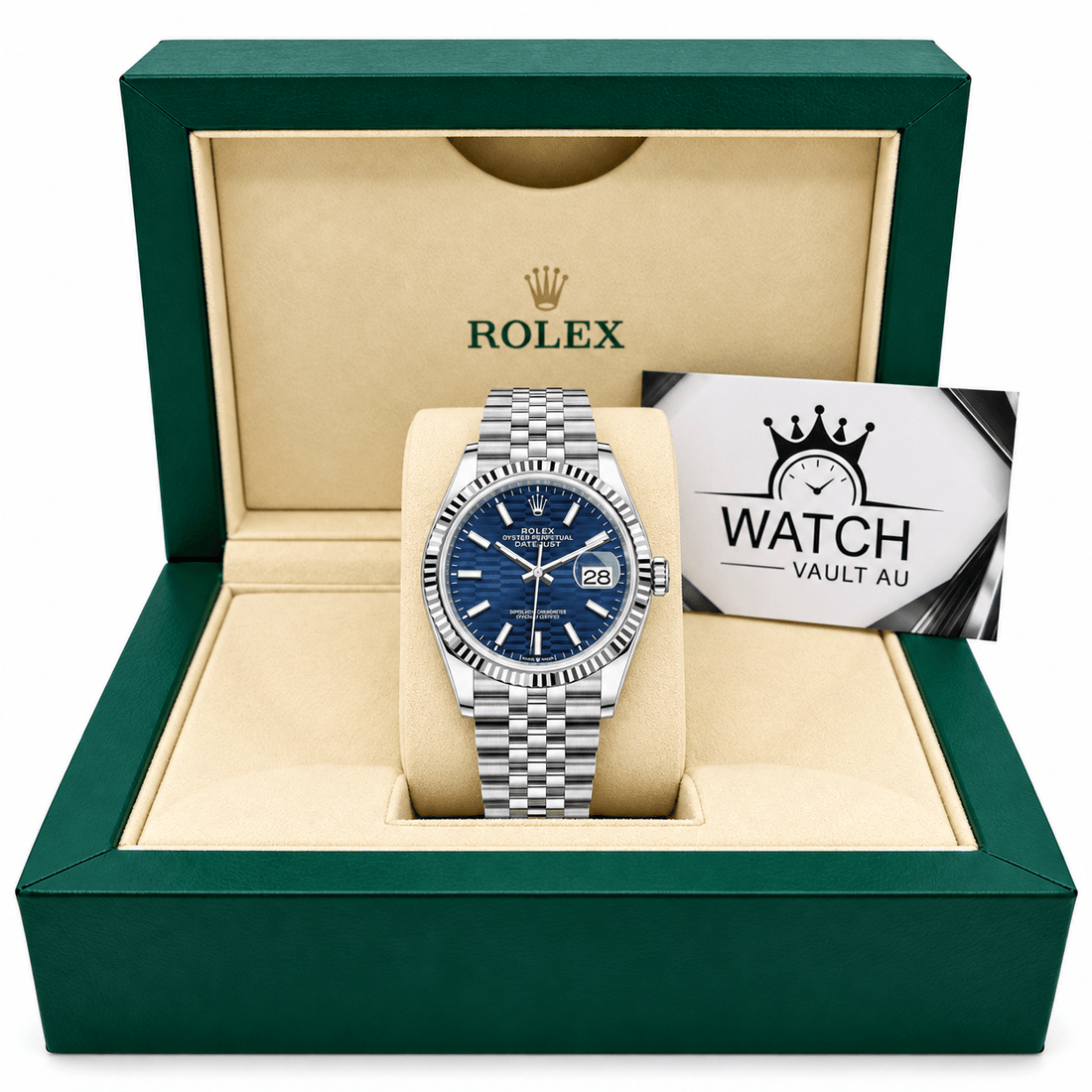 Datejust Silver Tone Blue Motif Dial 36mm - Watch Vault Au