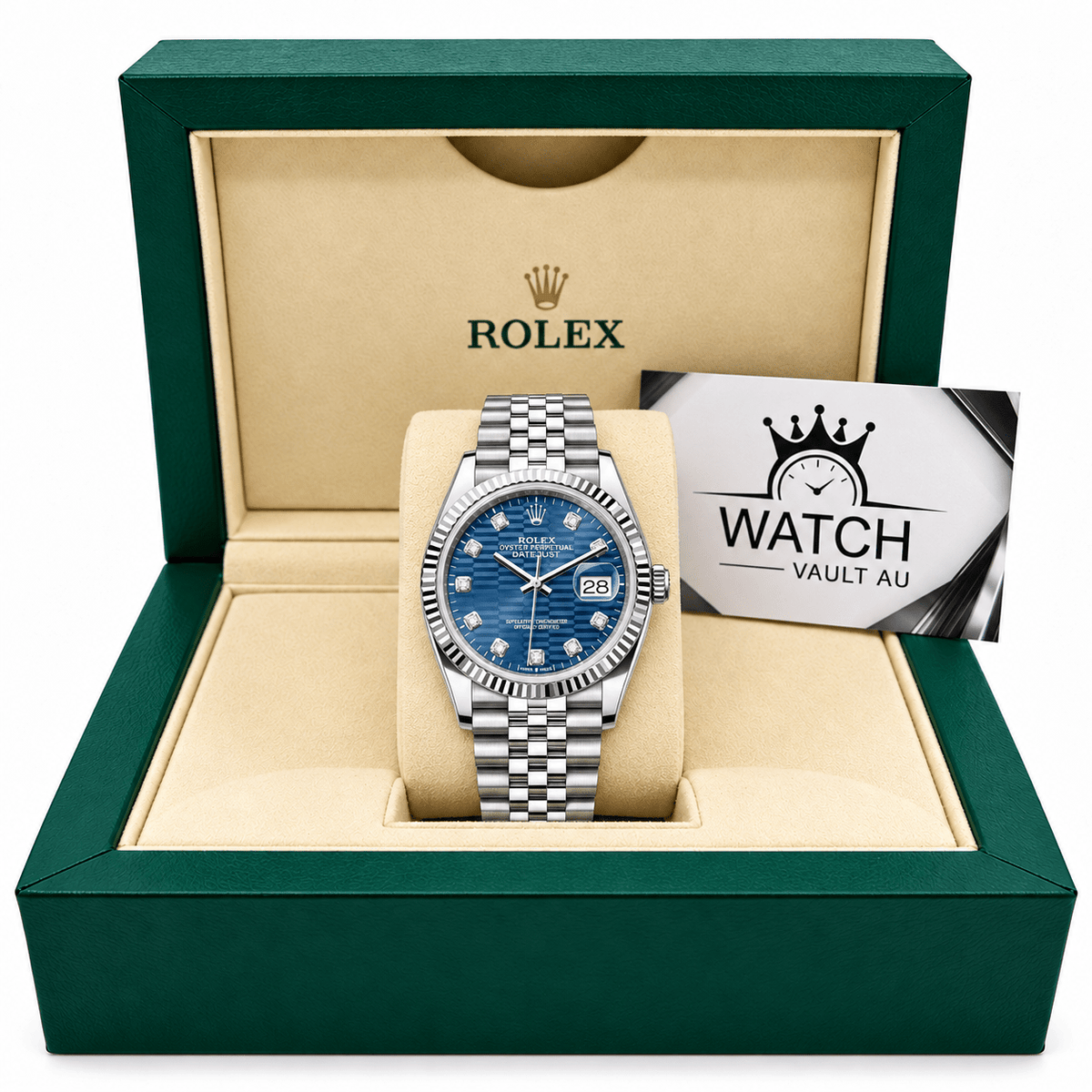 Datejust Silver Tone Blue Motif Gem-set Dial 36mm - Watch Vault Au
