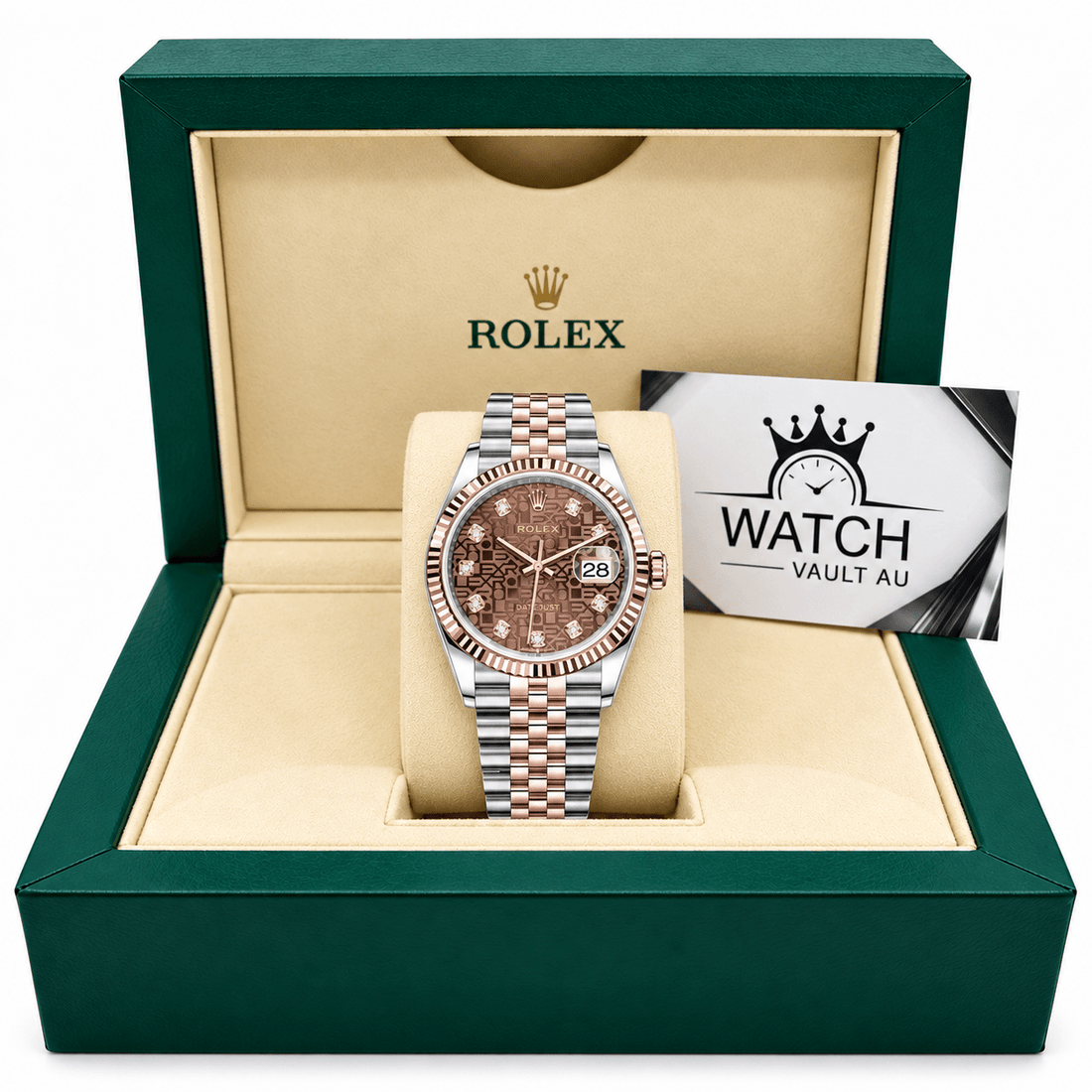 Datejust Two Tone Rose Gold Tone Chocolate Motif Gem-set Dial 36mm - Watch Vault Au