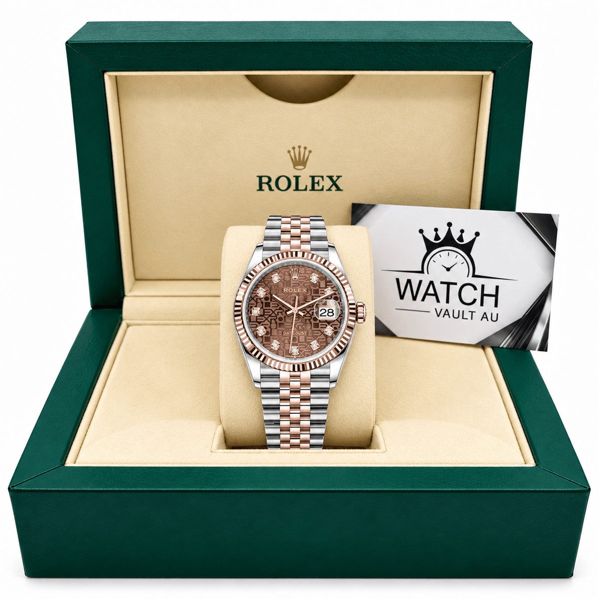 Datejust Two Tone Rose Gold Tone Chocolate Motif Gem-set Dial 36mm - Watch Vault Au
