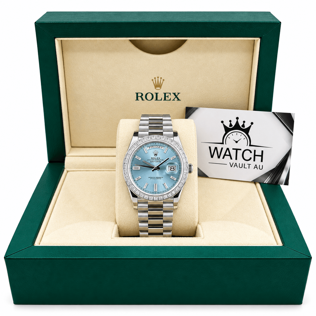 Day-Date Silver Tone Ice Blue Gem-set Bezel 40mm - Watch Vault Au