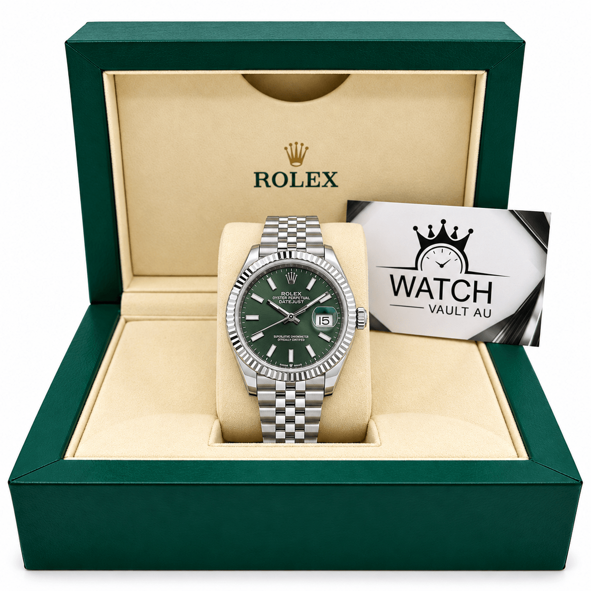 Datejust Silver Tone Green Baton Dial 36mm - Watch Vault Au