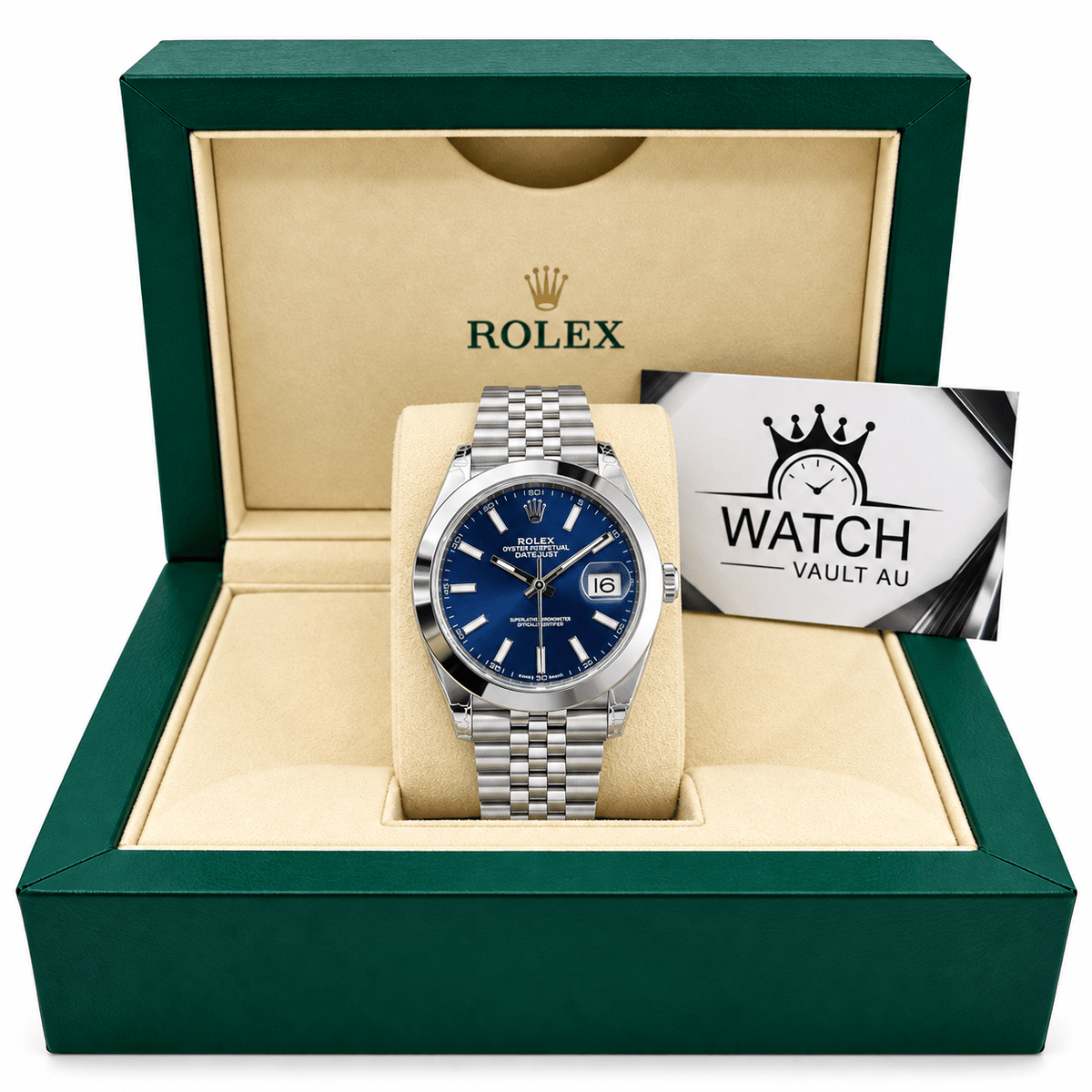 Datejust Silver Tone Blue Dial Smooth Bezel 41mm - Watch Vault Au