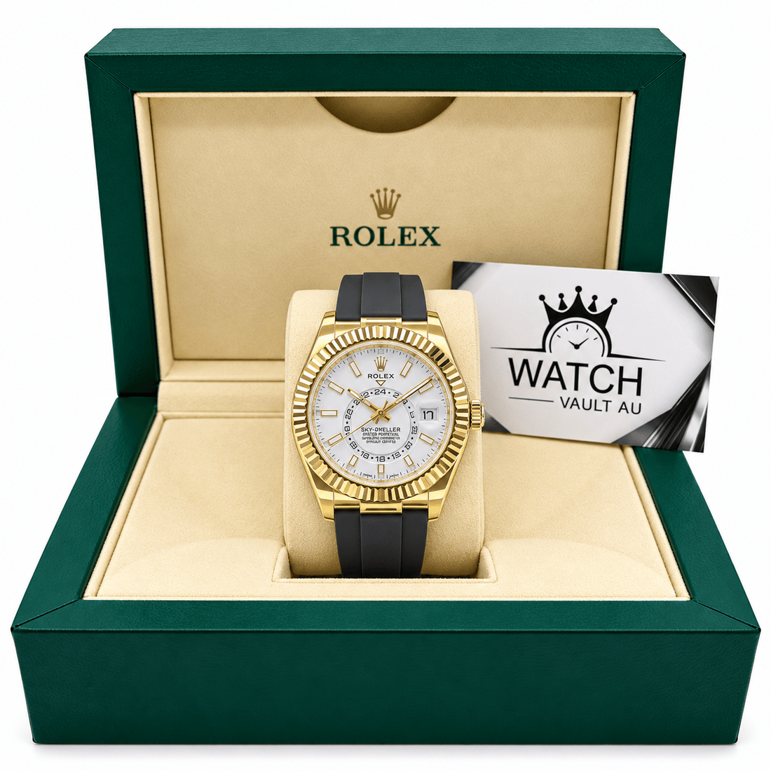 Sky-Dweller Yellow Gold Tone White Dial Rubber Strap 42mm - Watch Vault Au