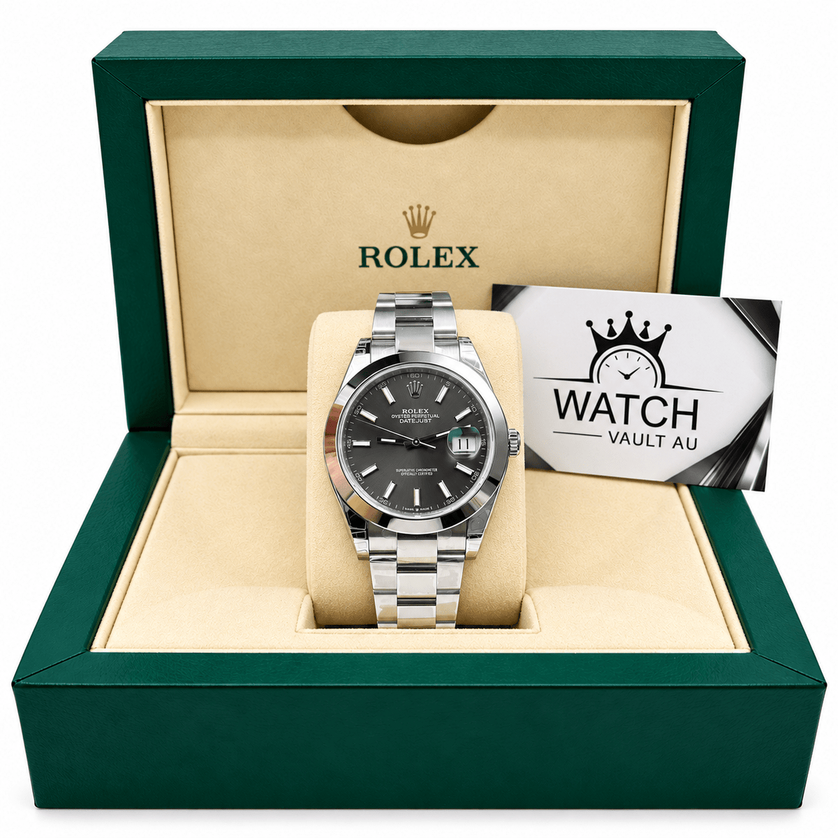 Datejust Silver Tone Black Dial Smooth Bezel 41mm - Watch Vault Au