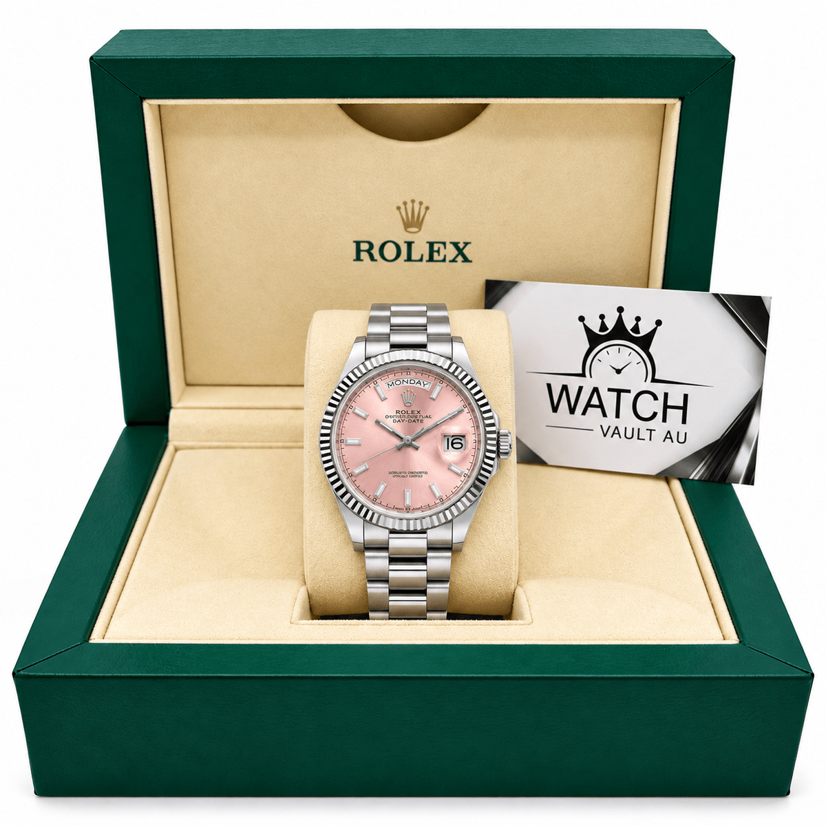 Day-Date Silver Tone Pink Dial 36mm - Watch Vault Au