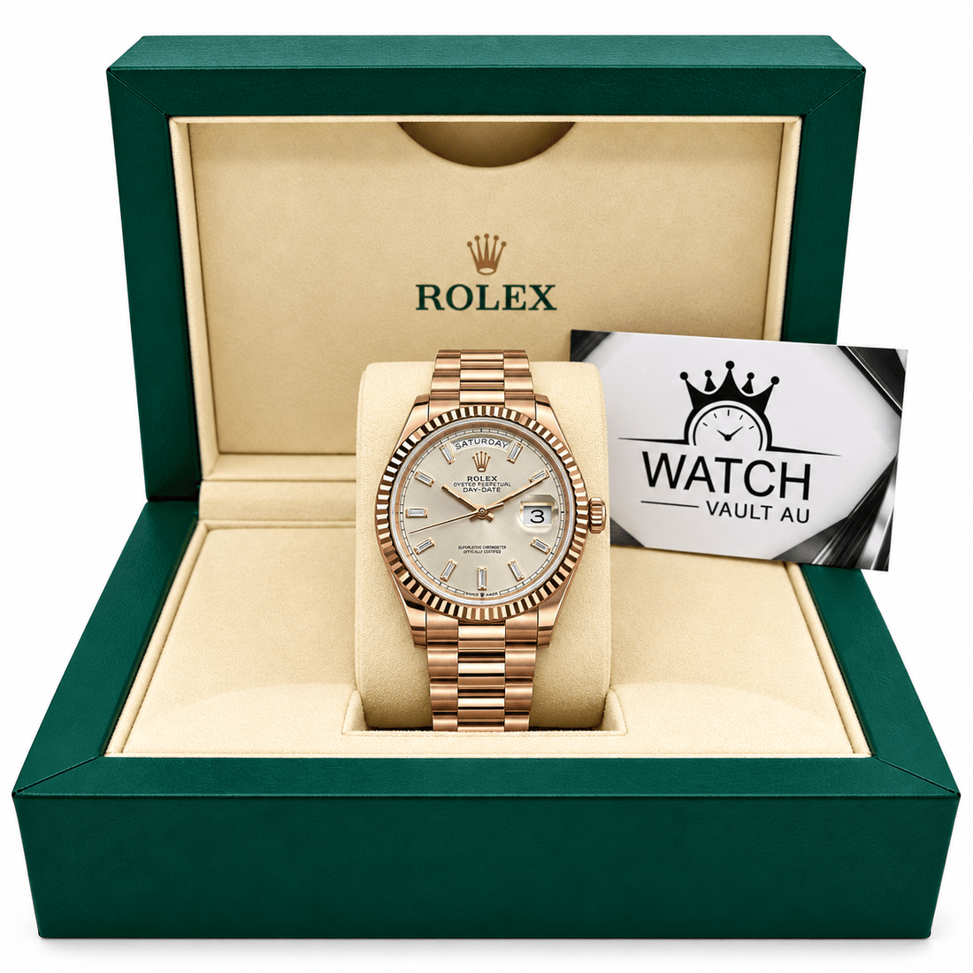 Day-Date Rose Gold Tone Silver Dial 36mm - Watch Vault Au