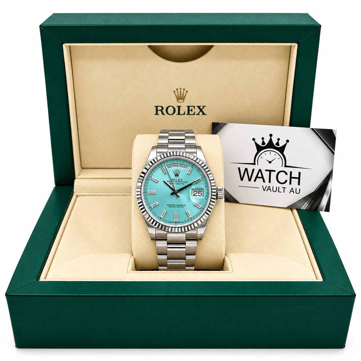 Day-Date Silver Tone Ice Blue Dial 36mm - Watch Vault Au