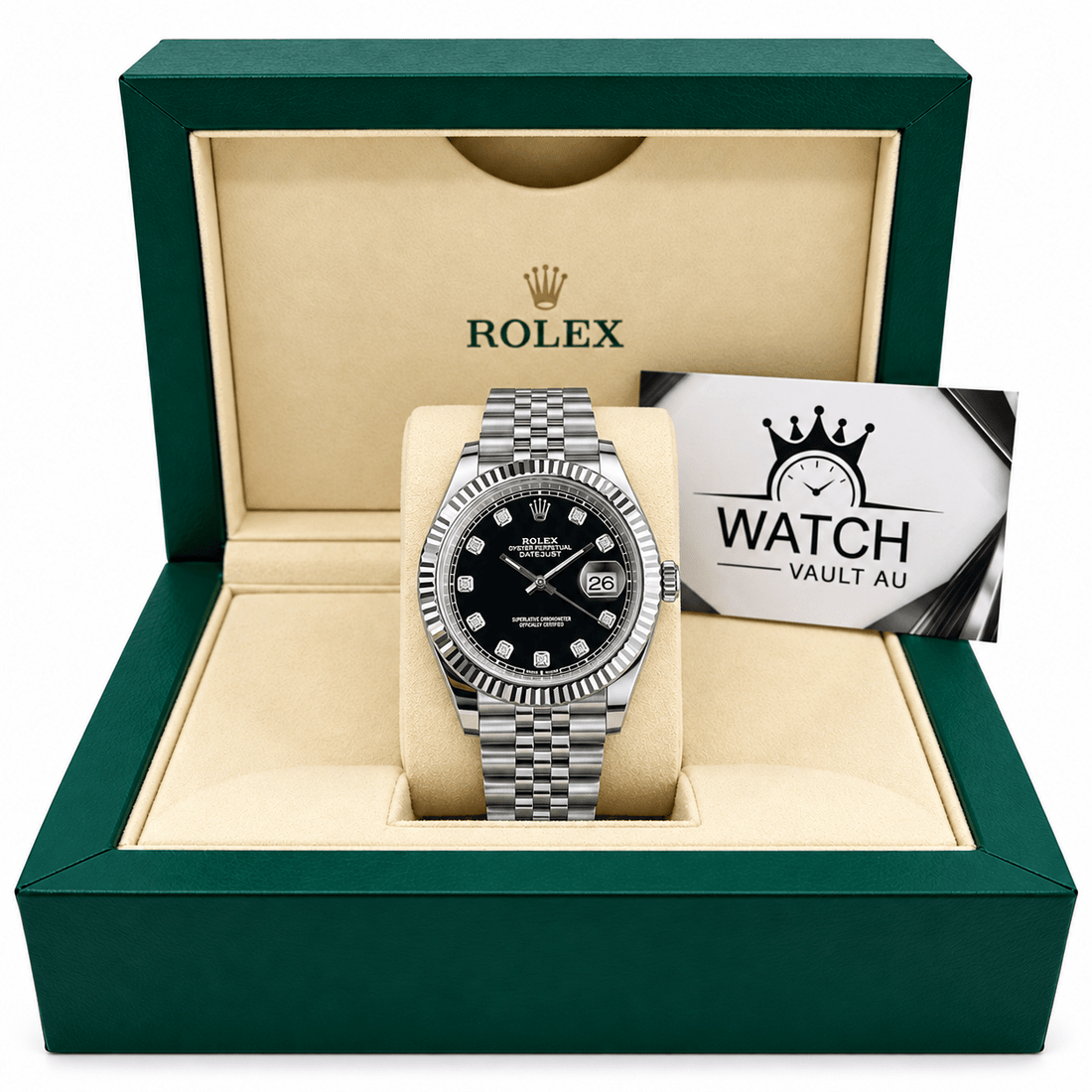 Datejust Silver Tone Black Gem-set Dial 41mm - Watch Vault Au