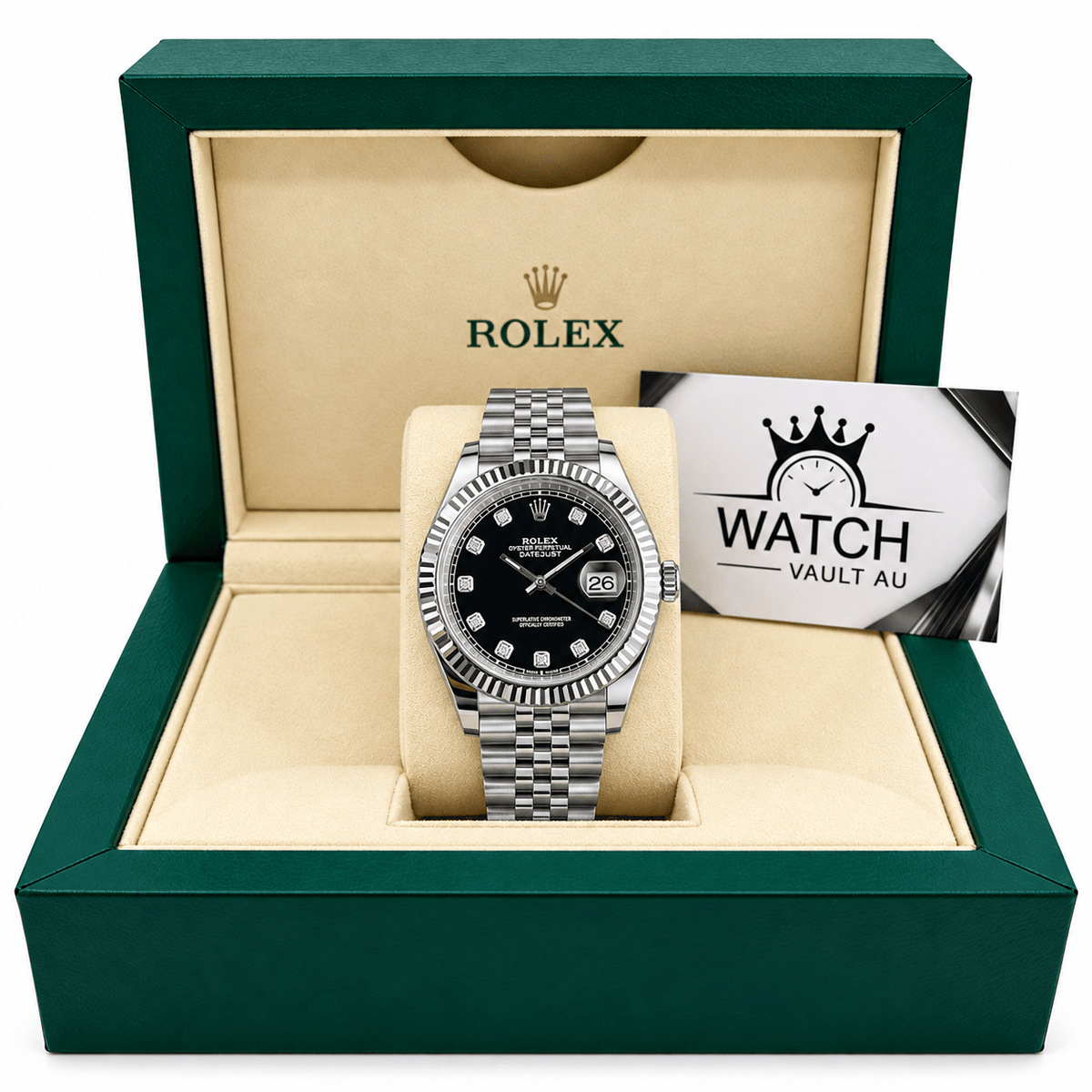 Datejust Silver Tone Black Gem-set Dial 41mm - Watch Vault Au