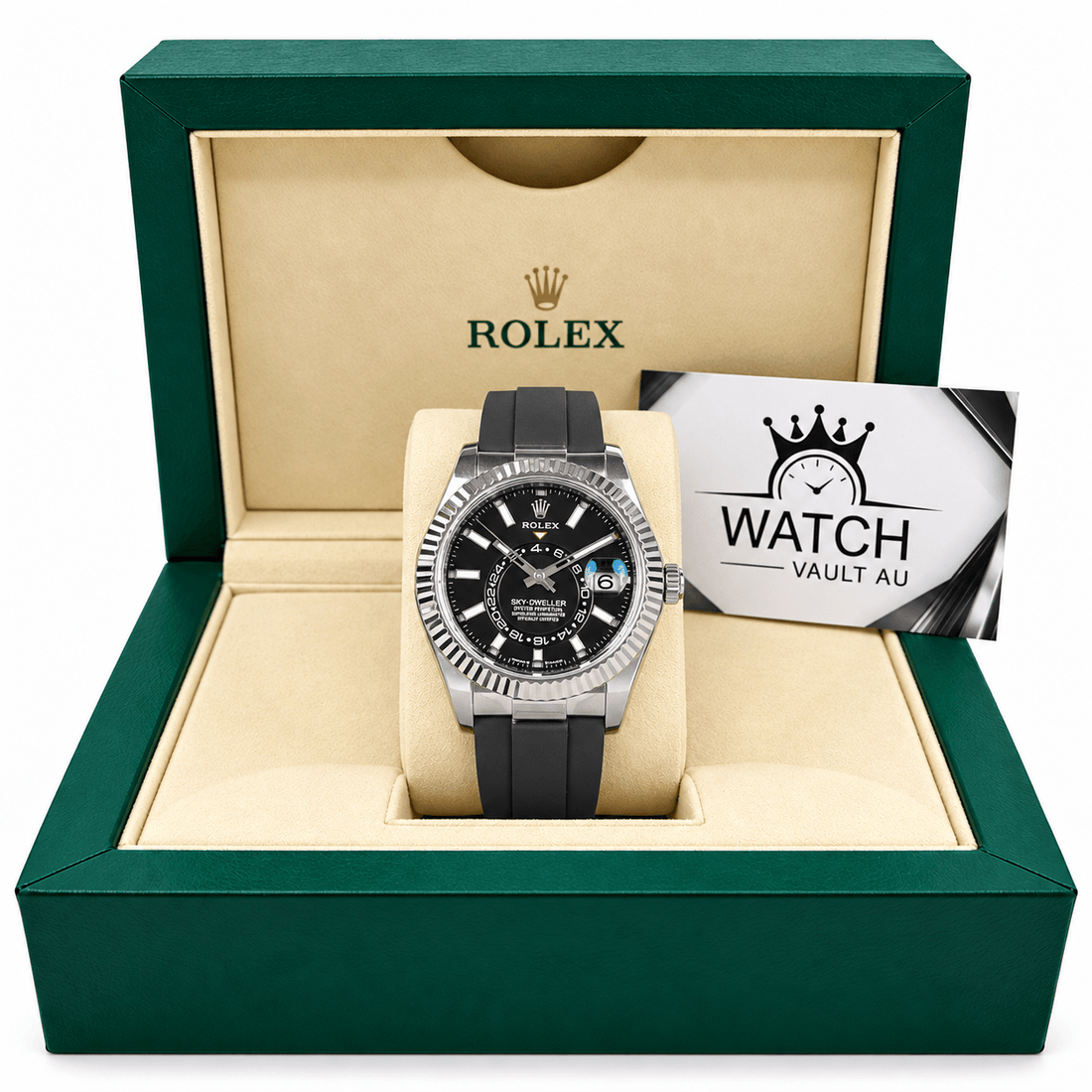 Sky-Dweller Silver Tone Black Dial Rubber Strap 42mm - Watch Vault Au