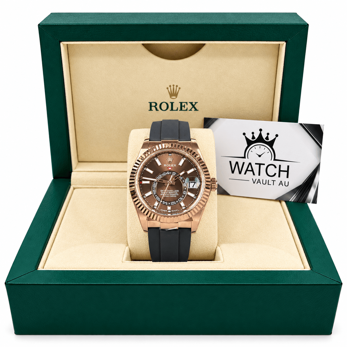 Sky-Dweller Rose Gold Tone Chocolate Dial Rubber Strap 42mm - Watch Vault Au