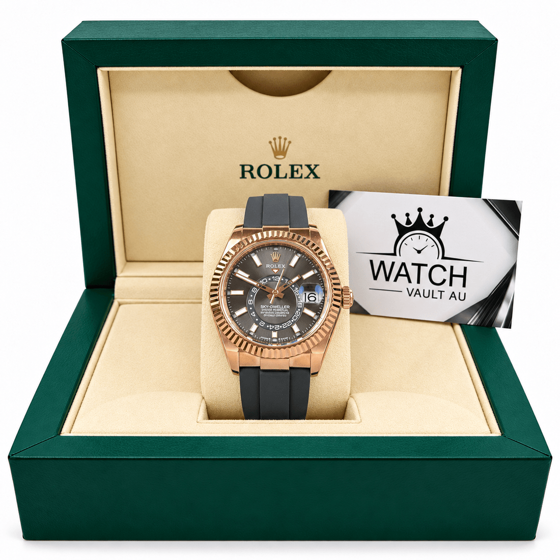 Sky-Dweller Rose Gold Tone Rhodium Dial Rubber Strap 42mm - Watch Vault Au